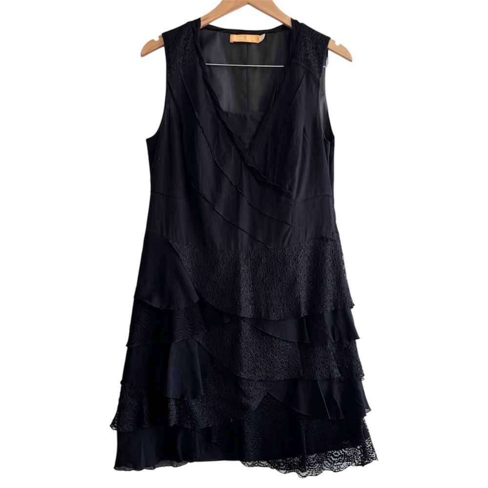 Crisca Cotton Lace Tiered Layered Mini Dress